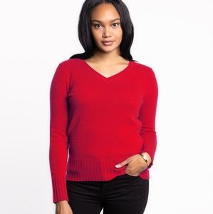 NWT Qi Cashmere V-Neck Sweater Red XS